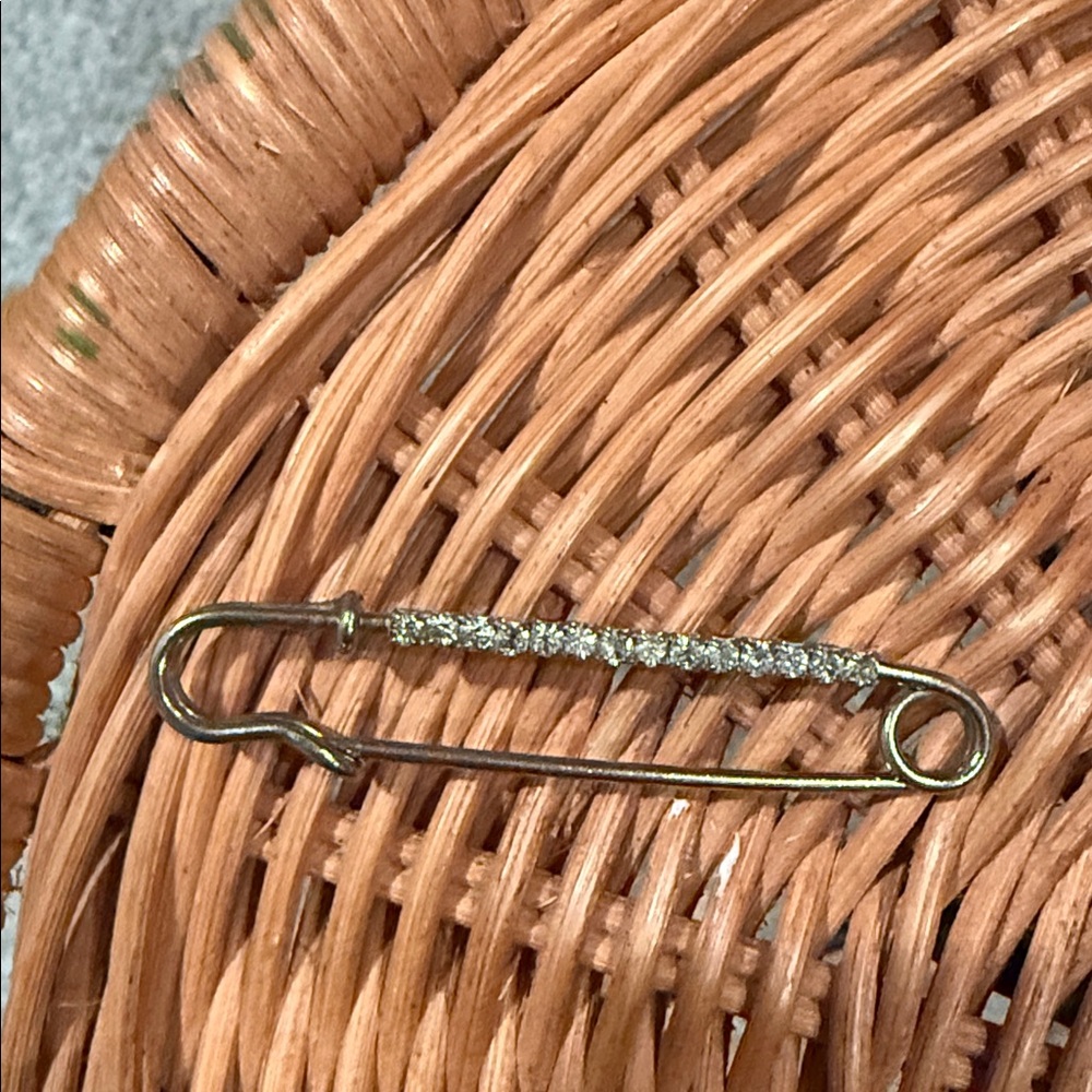 Silver Safety Pin with Rhinestones - Picture 2 of 2